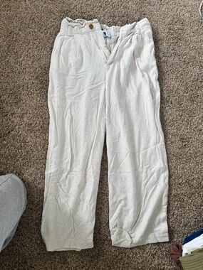 Wide Leg Linen-Blend Pants in Cream